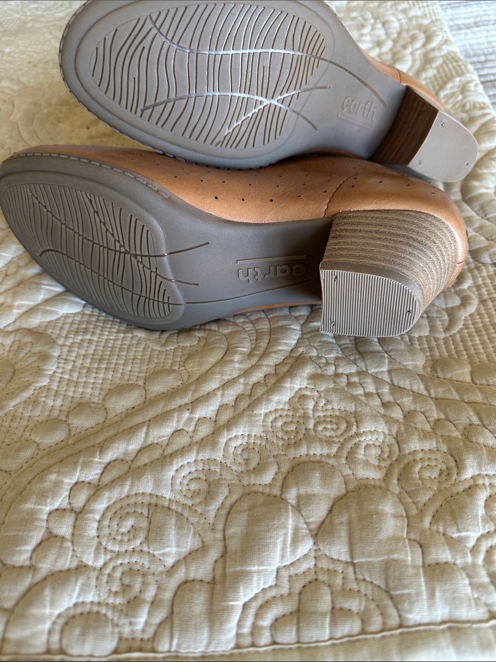 Earth Tan Perforated Leather Peep-Toe Booties - Picture 4 of 5